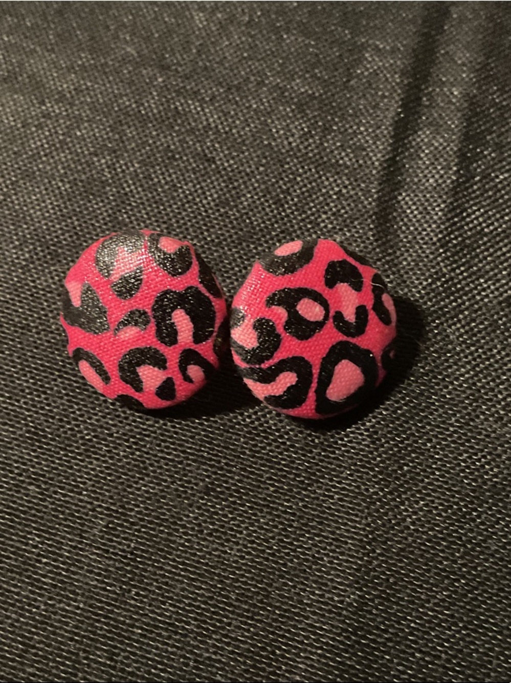 Pink Leopard Print Fabric Button Earrings